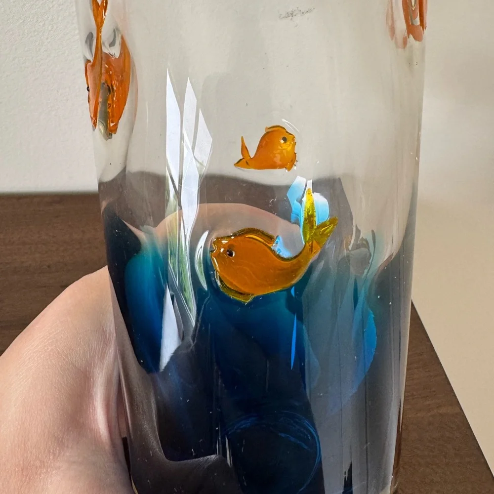 Unique 5 Fish Swimming in Sea Optic Fused Glass Cocktail Martini Shaker
